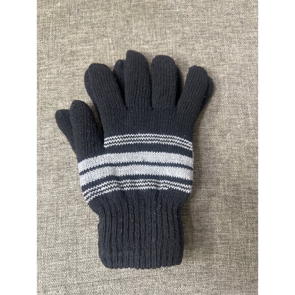 Warm Knit Winter Gloves Gray Black Striped & Solid Gray Fleece Lining Lot of 2 - Picture 4 of 5